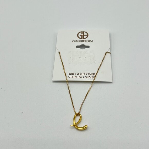 Giani Bernini Script Initial E Sterling Silver Necklace in Gold-Tone MSRP $75 NW - Picture 2 of 2